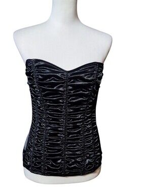 Shirley Of Hollywood Sz 36 M Black Satin Corset Top Vtg Whimsigoth Corsetry Goth